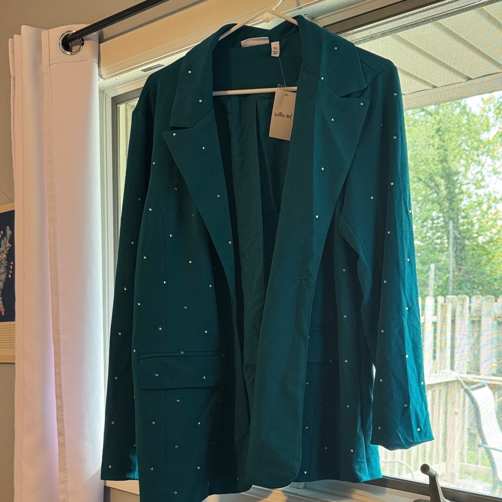 Willow & Root Teal Blazer with Pearl Details